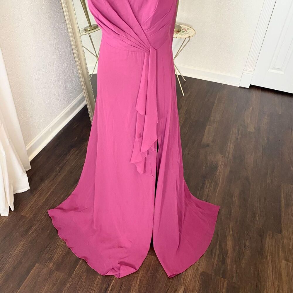 Azazie Ethereal Berry Purple Y2K Chiffon Cinched Prom Formal Dress w Scarf 16 XL - Picture 3 of 7